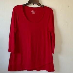 Chico's Bright Red Scoop-Neck 3/4 Sleeve Layered Hem Top